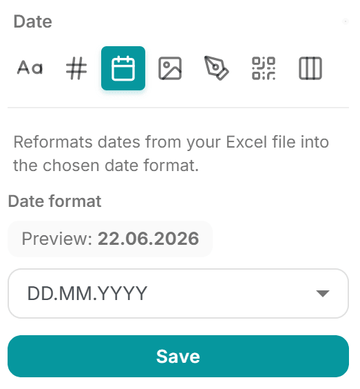 Un type de colonne réglé sur Date dans MailMergic affichant un format de date adapté à la région