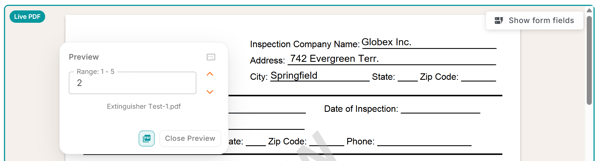 Visualização ao vivo de um arquivo PDF mesclado