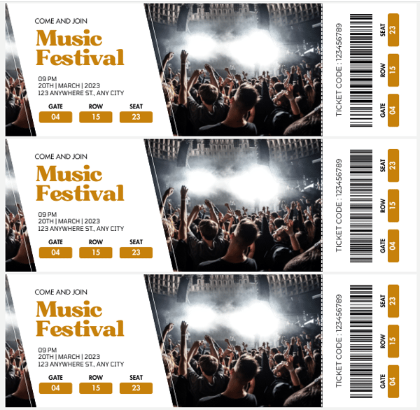 Ingressos gerados com códigos de barras