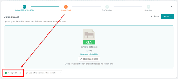 Botão Selecionar Planilha do Google