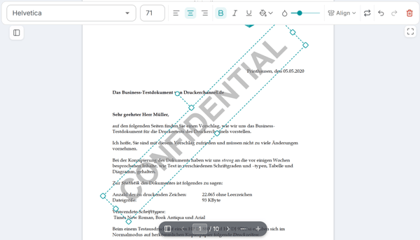 Aperçu d'un document fusionné avec un filigrane texte CONFIDENTIEL en diagonale sur la page